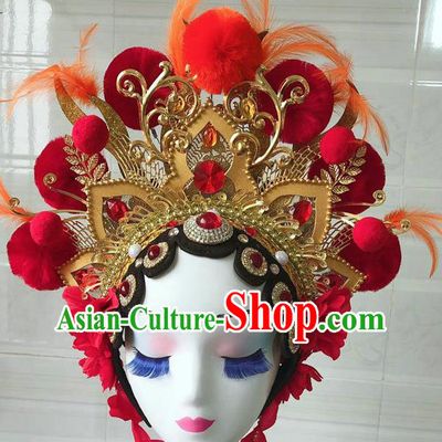 Chinese Peking Opera Blues Helmet Opera Female General Performance Feather Headdress Classical Dance Wigs and Hair Accessories