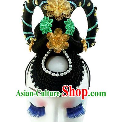 Chinese Classical Flying Dance Wigs and Hair Accessories Court Dance Headpiece Traditional Stage Performance Headdress