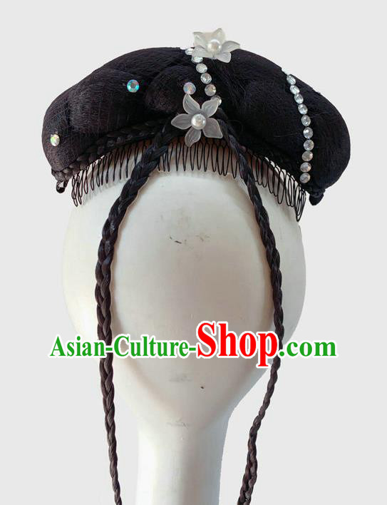 Chinese Classical Dance Wigs Chignon Court Dance Headpiece Traditional Woman Dance Headdress Chinese Classical Dance Wigs Chignon Court Dance Headpiece Traditional Woman Dance Headdress