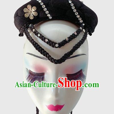 Chinese Classical Dance Wigs Chignon Court Dance Headpiece Traditional Woman Dance Headdress