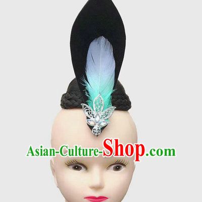 Chinese Tang Dynasty Du Fu Dance Headpieces Traditional Stage Performance Headdress Classical Dance Wigs Chignon