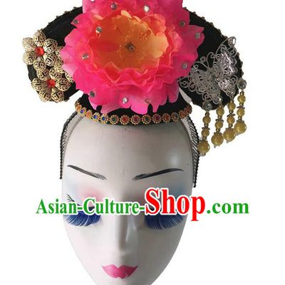Chinese Classical Dance Hair Accessories Woman Stage Performance Headdress Traditional Court Dance Wigs