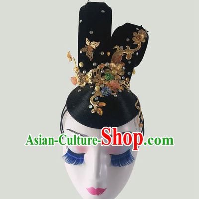 Chinese Traditional Fan Dance Wigs Chignon Classical Dance Hair Accessories Woman Stage Performance Headdress