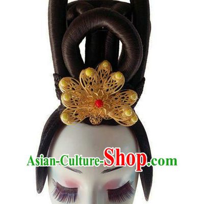 Chinese Woman Stage Performance Hairpieces Traditional Tang Dynasty Beauty Dance Headdress Classical Court Dance Wigs