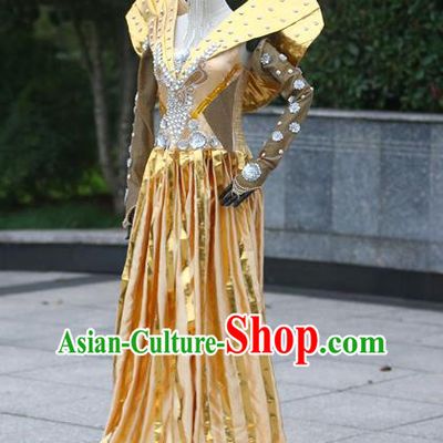 Top Stage Show Costume Halloween Cosplay Clothing Queen Golden Full Dress Fancy Ball Garment