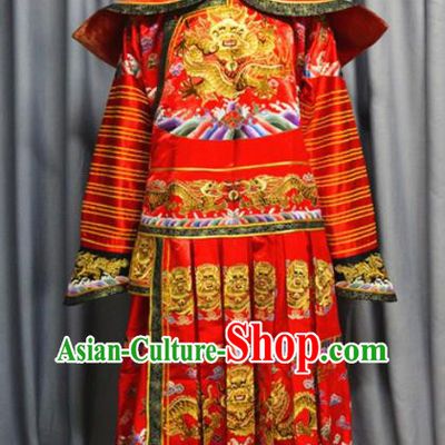 China Traditional Qing Dynasty King Wedding Garment Costume Ancient Emperor Embroidered Dragon Robe Red Imperial Robe Clothing