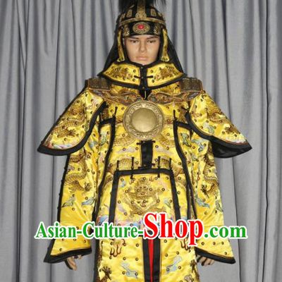China Ancient Emperor Qianlong Yellow Armor Suits Traditional Manchu General Clothing Qing Dynasty Marshal Garment Costume