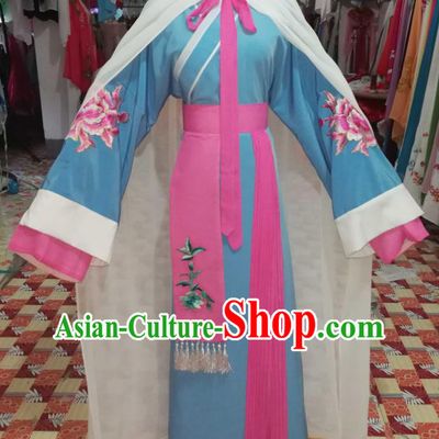 China Ancient Maidservant Garment Costumes Henan Opera Actress Blue Dress Outfits Traditional Peking Opera Diva Clothing