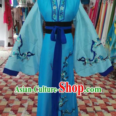 China Shaoxing Opera Young Male Garment Costumes Beijing Opera Xiaosheng Blue Robe Uniforms Traditional Opera Scholar Clothing