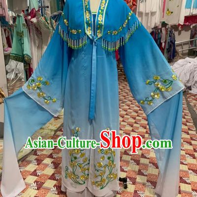 China Beijing Opera Hua Tan Clothing Ancient Young Woman Garment Costumes Shaoxing Opera Actress Blue Dress Apparels