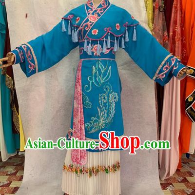 China Shaoxing Opera Actress Embroidered Blue Dress Outfits Beijing Opera Hua Tan Clothing Ancient Princess Garment Costume