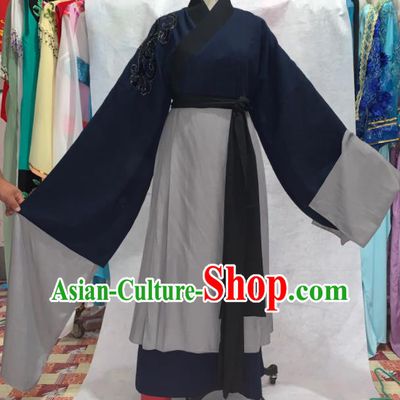 China Shaoxing Opera Elderly Woman Navy Dress Outfits Peking Opera Laodan Clothing Ancient Old Dame Garment Costume