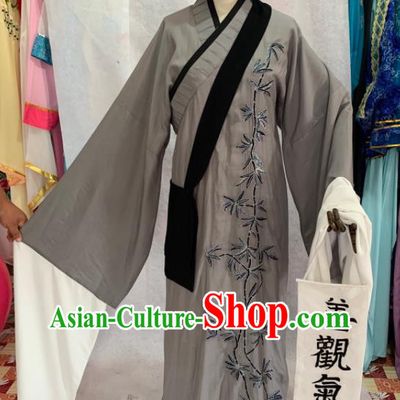 China Shaoxing Opera Young Male Garment Costumes Beijing Opera Xiaosheng Embroidered Grey Robe Uniforms Traditional Opera Taoist Clothing