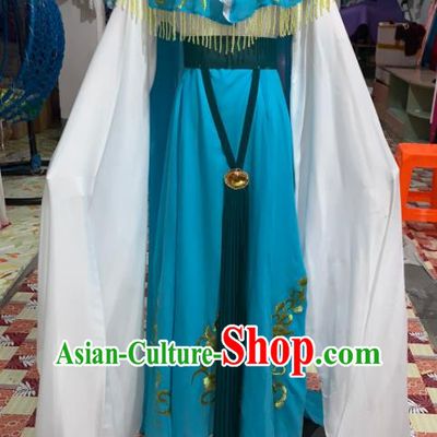 China Shaoxing Opera Fairy Blue Dress Apparels Beijing Opera Actress Clothing Ancient Noble Lady Garment Costumes