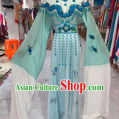 China Ancient Palace Lady Garment Costume Shaoxing Opera Diva Light Blue Dress Outfits Peking Opera Hua Tan Clothing