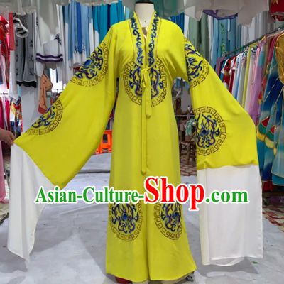 China Traditional Opera Emperor Clothing Shaoxing Opera Scholar Garment Costumes Beijing Opera Xiaosheng Embroidered Yellow Cape Uniforms