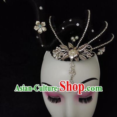 Chinese Woman Goddess Dance Hair Accessories Stage Performance Hairpieces Classical Dance Headdress Court Dance Wigs Chignon