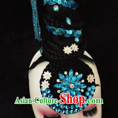 Chinese Classical Dance Headdress Beauty Dance Wigs Chignon Woman Luo Fu Dance Hair Accessories Stage Performance Hairpieces