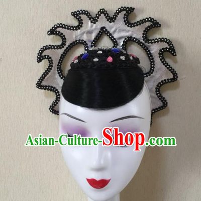 Chinese Woman Group Dance Hair Accessories Stage Performance Hairpieces Classical Dance Headdress Umbrella Dance Wigs