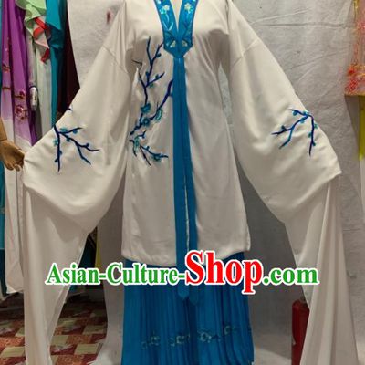 China Shaoxing Opera Actress White Dress Uniforms Beijing Opera Hua Tan Clothing Ancient Distressed Woman Garment Costumes