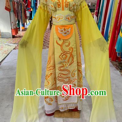 China Ancient Fairy Garment Costumes Huangmei Opera Princess Yellow Dress Outfits Peking Opera Diva Clothing