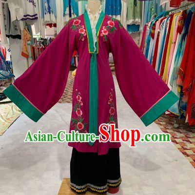 China Traditional Peking Opera Elderly Female Clothing Ancient Woman Matchmaker Garment Costumes Shaoxing Opera Old Dame Wine Red Dress Outfits
