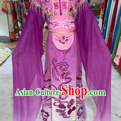 China Ancient Princess Garment Costumes Huangmei Opera Empress Purple Dress Outfits Traditional Peking Opera Hua Tan Clothing
