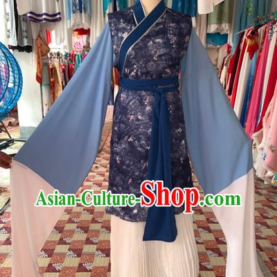 China Traditional Peking Opera Laodan Clothing Ancient Elderly Woman Garment Costumes Shaoxing Opera Old Maidservant Navy Dress Outfits