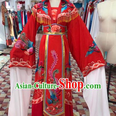 China Ancient Empress Garment Costumes Huangmei Opera Queen Red Dress Outfits Traditional Peking Opera Diva Clothing