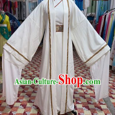 China Henan Opera Old Gentleman Garment Costumes Beijing Opera Laosheng White Robe Uniforms Traditional Opera Elderly Male Clothing