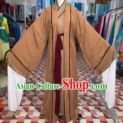 China Traditional Opera Elderly Male Clothing Henan Opera Old Gentleman Garment Costumes Beijing Opera Laosheng Khaki Robe Uniforms