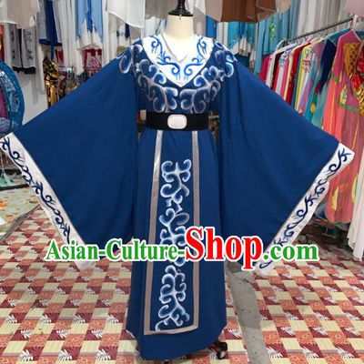 China Beijing Opera Xiaosheng Blue Robe Uniforms Traditional Opera Young Male Clothing Shaoxing Opera Official Garment Costumes