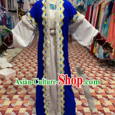 China Shaoxing Opera Prince Garment Costumes Beijing Opera Xiaosheng Blue Robe Uniforms Traditional Opera Young Childe Clothing