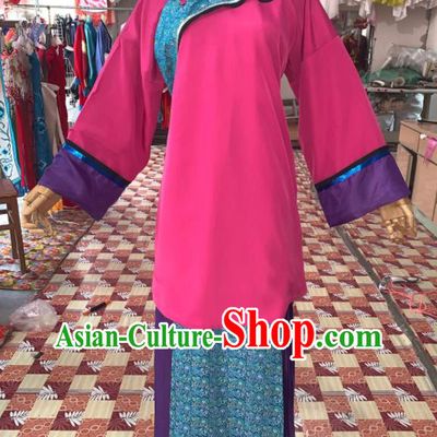 China Ancient Maidservant Garment Costumes Shaoxing Opera Elderly Dame Rosy Dress Outfits Traditional Peking Opera Woman Matchmaker Clothing
