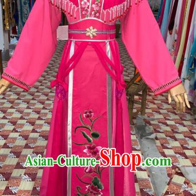 China Shaoxing Opera Diva Rosy Dress Outfits Traditional Peking Opera Huadan Clothing Ancient Young Beauty Garment Costumes
