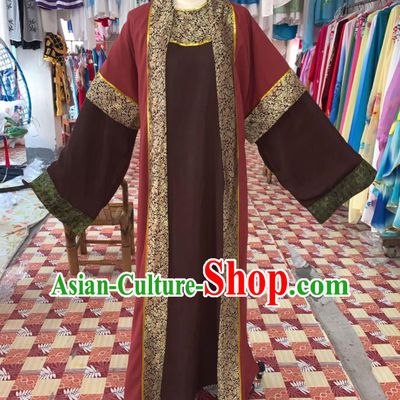 China Shaoxing Opera Laosheng Garment Costume Beijing Opera Elderly Male Brown Robe Uniforms Traditional Opera Landlord Clothing