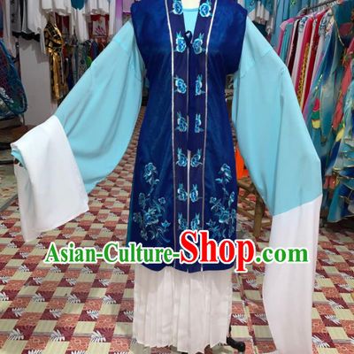 China Ancient Maidservant Garment Costumes Shaoxing Opera Elderly Woman Blue Dress Outfits Traditional Peking Opera Laodan Clothing