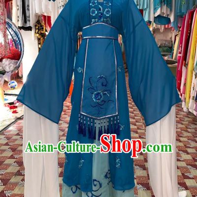 China Shaoxing Opera Country Woman Blue Dress Outfits Traditional Peking Opera Diva Clothing Ancient Young Mistress Garment Costume