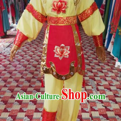 China Shaoxing Opera Swordsman Garment Costumes Beijing Opera Wusheng Yellow Uniforms Traditional Opera Young Boy Clothing