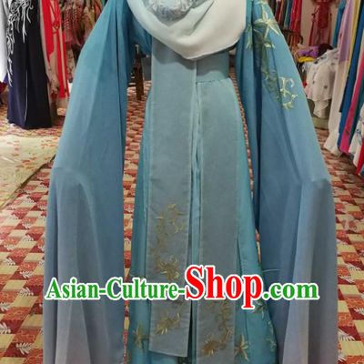 China Huangmei Opera Actress Blue Dress Outfits Traditional Peking Opera Diva Clothing Ancient Noble Lady Garment Costumes
