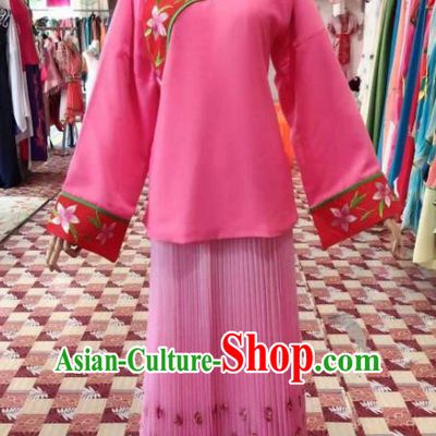 China Ancient Country Lady Garment Costumes Shaoxing Opera Servant Woman Pink Dress Outfits Traditional Peking Opera Actress Clothing