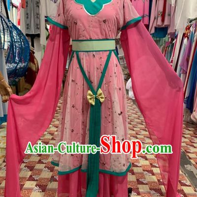 China Ancient Palace Maid Garment Costumes Shaoxing Opera Servant Girl Pink Dress Outfits Traditional Peking Opera Xiaodan Clothing