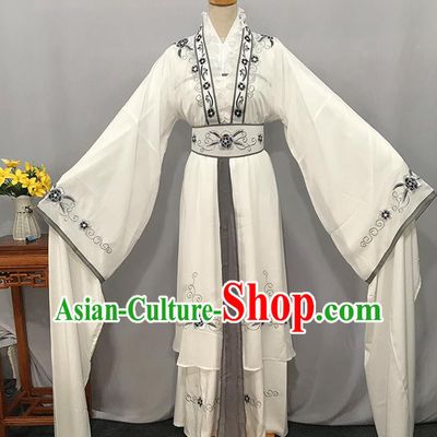 China Ancient Young Beauty Garment Costumes Traditional Yue Opera Swordswoman White Dress Outfits Peking Opera Diva Clothing