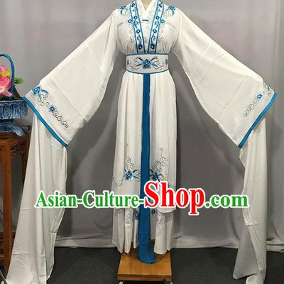 China Peking Opera Diva Clothing Ancient Young Beauty Garment Costumes Traditional Yue Opera Swordswoman White Dress Outfits