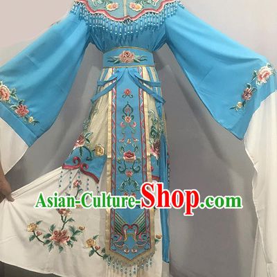 China Ancient Imperial Consort Garment Costumes Traditional Shaoxing Opera Court Woman Clothing Peking Opera Hua Tan Blue Dress Outfits