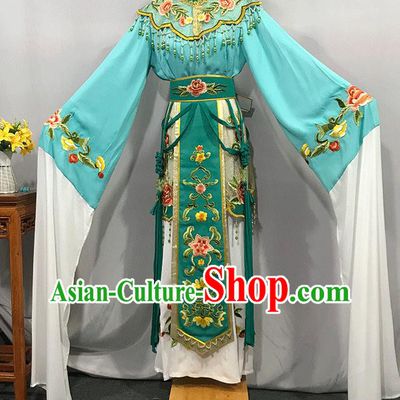 China Traditional Shaoxing Opera Actress Clothing Peking Opera Hua Tan Green Dress Outfits Ancient Empress Garment Costumes