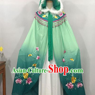 China Traditional Shaoxing Opera Princess Mantle Peking Opera Diva Embroidered Green Cape Ancient Court Lady Clothing