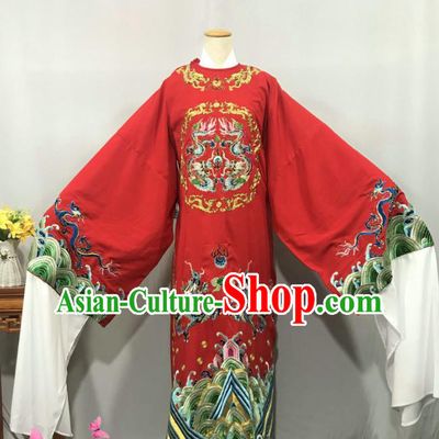 China Opera Emperor Garment Costume Beijing Opera Xiaosheng Red Embroidered Robe Uniforms Traditional Huangmei Opera Lord Clothing