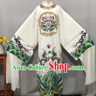 China Beijing Opera Xiaosheng White Embroidered Robe Uniforms Traditional Huangmei Opera Lord Clothing Opera Emperor Garment Costume