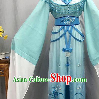 China Traditional Yue Opera Goddess Light Blue Dress Outfits Peking Opera Diva Clothing Ancient Princess Garment Costumes